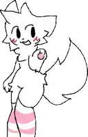 a drawing of a white cat wearing pink striped socks and a bow .
