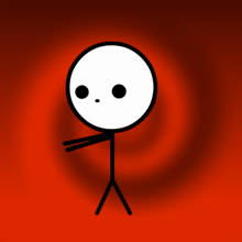 a stick figure is hanging upside down with a red circle in the background