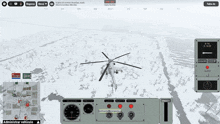 a computer screen shows a helicopter flying over a snowy mountain