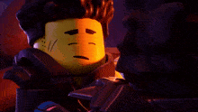 a close up of a lego figure with a serious face