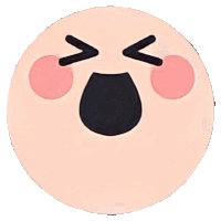 a circle with a face on it with a black mouth and pink cheeks