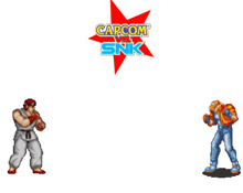 a capcom vs snk logo with a cartoon character fighting