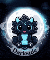 a logo for darkside with a dragon and two swords in front of a full moon