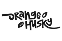 a black and white logo for orange husky with a white background