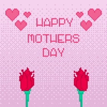 a pixel art greeting card for mother 's day with two roses and hearts