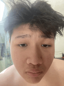 a close up of a person 's face with a blurred background that says ' i 'm sorry '