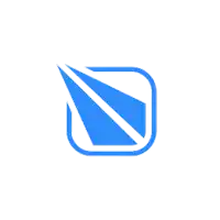 a blue and white logo with a triangle in the middle
