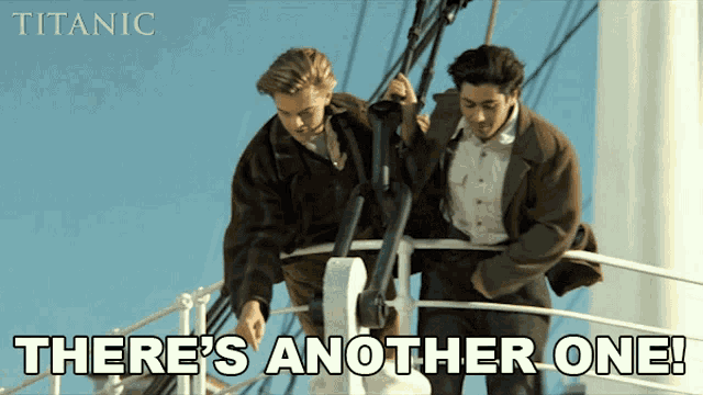 two men on a boat with the words 