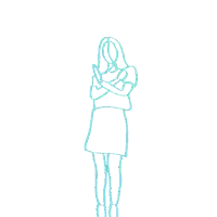 a green line drawing of a woman in a white dress