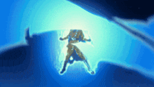 a blue background with a silhouette of a person in the middle of it