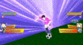a soccer player in a pink shirt is kicking a ball in a video game