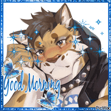 a picture of a furry character with the words good morning on it