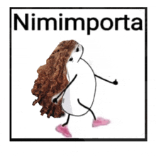 a drawing of a person with curly hair and the words nimiporta