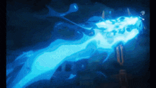 a blue light is coming out of a glowing object