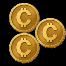 four gold coins with the letter c on them
