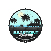 the logo for seafront roleplay shows a lifeguard tower and palm trees