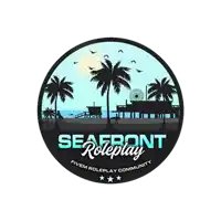 the logo for seafront roleplay shows a lifeguard tower and palm trees
