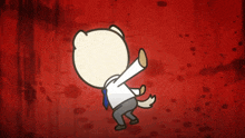 a cartoon character with a tail is standing in front of a bloody red background
