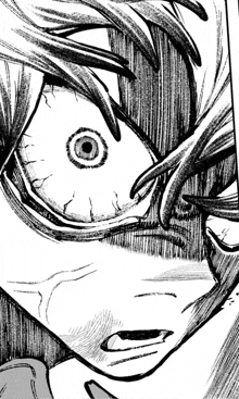 a black and white drawing of a person 's face with a circle in the center