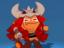 a cartoon character is wearing a horned helmet and holding a sword
