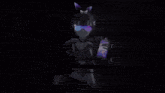 a girl in a video game is holding a purple can that says ' vlh ' on it
