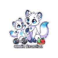 a sticker that says chain reaction on it with two cartoon animals