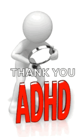 a 3d man holding a magnifying glass with the words thank you adhd