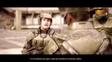 a man in a military uniform is talking to another man with the words y si no salimos de aqui