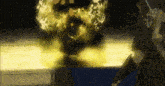 a video game character is standing in front of a huge explosion
