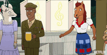 a cartoon of a man in a military uniform holding a mug with the number 19 on it