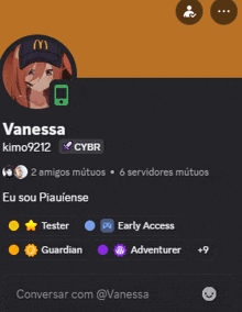 a screenshot of vanessa 's profile on a website