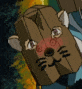 a cartoon character with a cat face on their head