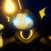 a cartoon character with glowing eyes and a smiley face