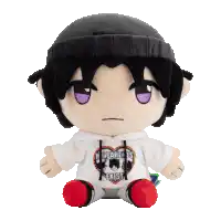 a stuffed animal with purple eyes is wearing a hoodie that says " uranium artist "