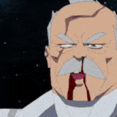 a man with a mustache has blood coming out of his nose .
