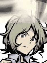 a close up of a cartoon character 's face with a serious look on his face