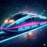 a train that says helsinki central on the side