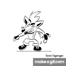 a black and white drawing of a cartoon character laughing and pointing .