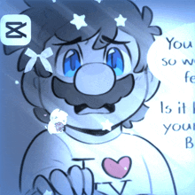 a drawing of a man with a mustache and a shirt that says " i love you "