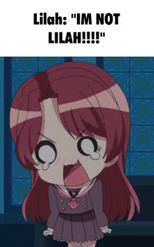 a cartoon girl with a surprised look on her face and the words lilah im not lilah !!!