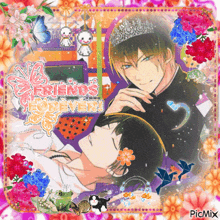 a picture of two anime characters with friends forever written on it