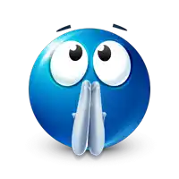 a blue smiley face with a surprised look on it 's face