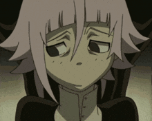 a close up of a cartoon character 's face with a sad look on her face