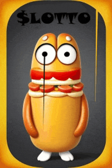 a cartoon drawing of a hot dog with the word lotto on it