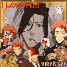 a collage of anime characters with the words " i love him " on top