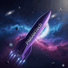 a purple rocket with paramtech written on it