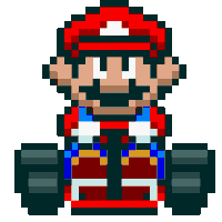 a pixel art of mario wearing a red hat and a red jacket