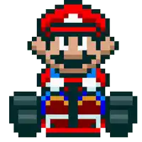 a pixel art of mario wearing a red hat and a red jacket