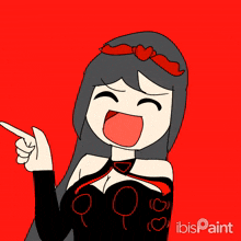 a drawing of a girl pointing with the word ibispaint underneath it