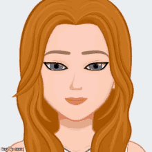 a cartoon woman with long red hair and blue eyes